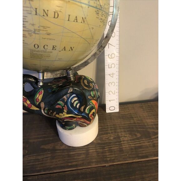 Stone Elephant World Globe on Painted on Marble Base Art Deco. Rare. Read - Picture 9 of 16